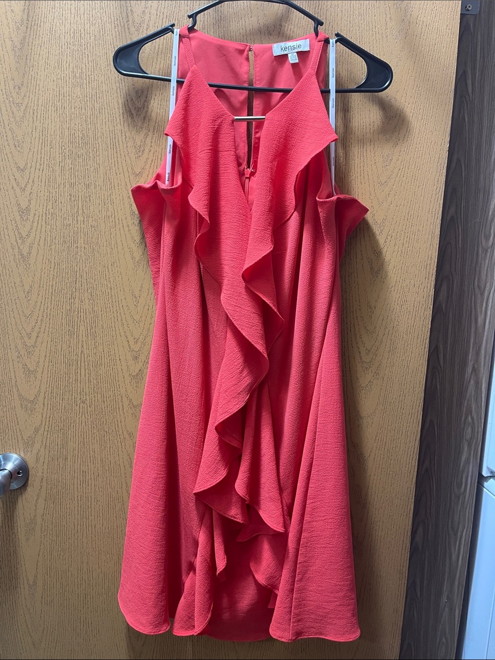 Kensie Coral Ruffle Cold-Shoulder Sundress